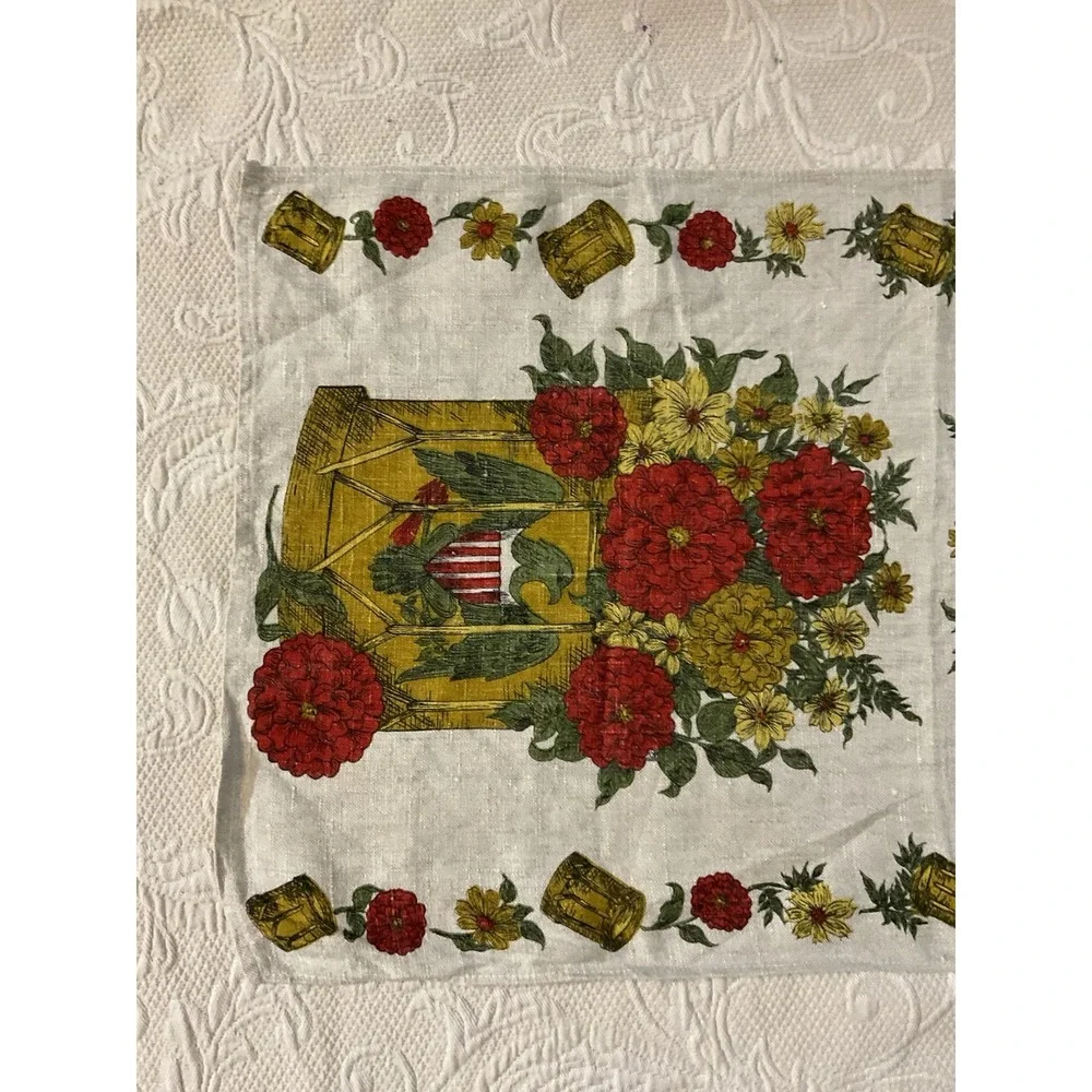 Vintage Colonial Parisian Eagle Drum Line Tea Towel Floral Bouquet Americana NEW